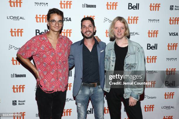 Gabriel Abrantes, Daniel van Hoogstraten and Daniel Schmidt attend the 'Diamantino' Premiere during 2018 Toronto International Film Festival at Roy...