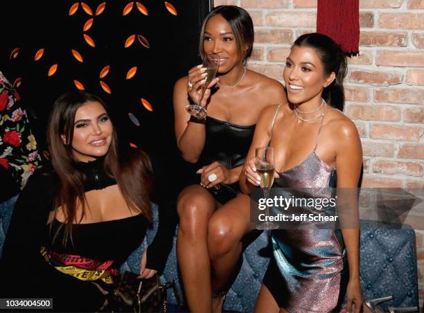 Hrush Achemyan, Malika Haqq and Kourtney Kardashian attend the TAO Chicago Grand Opening Celebration at TAO Chicago on September 15, 2018 in Chicago,...