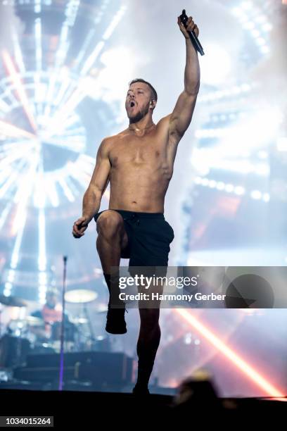 Dan Reynolds of Imagine Dragons performs at the 2018 Kaaboo Del Mar Festival at Del Mar Fairgrounds on September 15, 2018 in Del Mar, California.