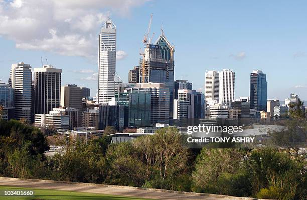 Australia-vote-mining-Perth,FOCUS by Andrew Pascoe This photo taken on August 5, 2010 shows the Perth central business district skyline viewed from...
