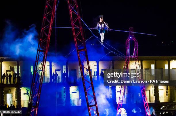 Chris Bullzini recreates a high wire performance from 1861 when the 'King of the tightrope' Charles Blondin made a spectacular walk across a high...