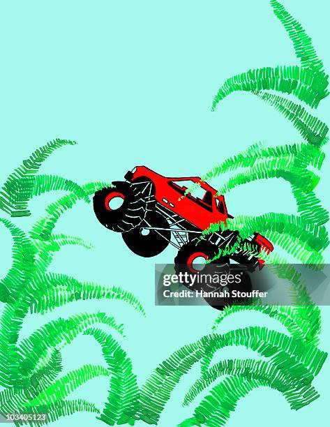 monster truck safari - monstertruck stock-grafiken, -clipart, -cartoons und -symbole