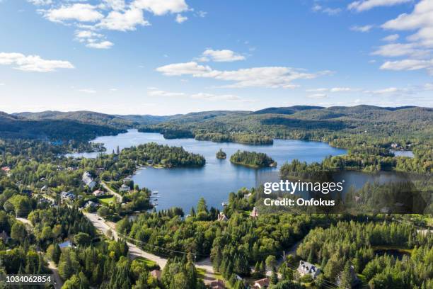 aerial view of laurentian's landscape, quebec, canada - quebec aerial stock pictures, royalty-free photos & images