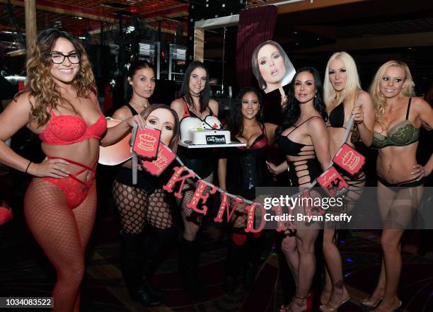 Adult film actress Kendra Lust is presented a birthday cake during her birthday party celebration at Crazy Horse 3 Gentlemen's Club on September 15,...