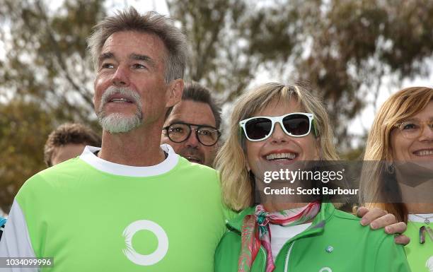 Olivia Newton-John and her husband John Easterling look on during the annual Wellness Walk and Research Runon September 16, 2018 in Melbourne,...