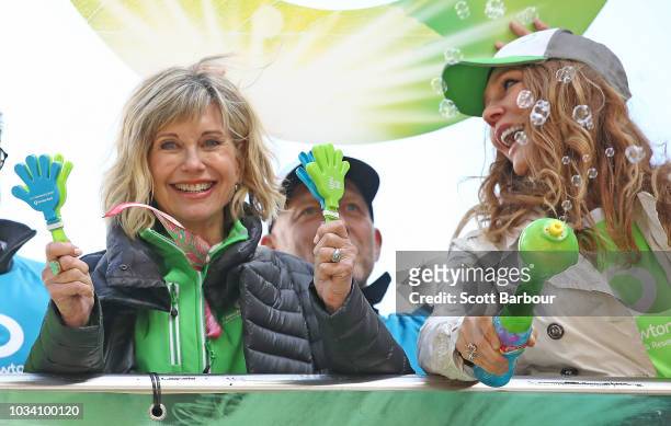 Olivia Newton-John and Tottie Goldsmith looks on during the annual Wellness Walk and Research Runon September 16, 2018 in Melbourne, Australia. The...