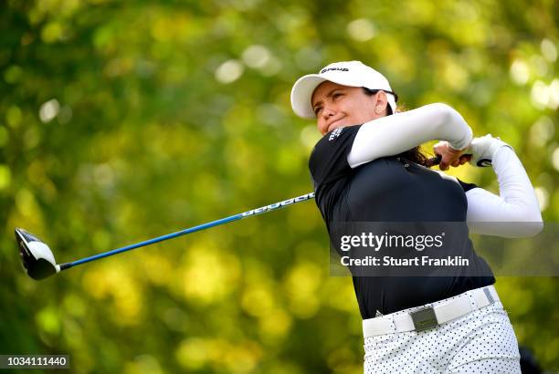 Mo Martin of the United States tees off during Day Four of The Evian Championship 2018 at Evian Resort Golf Club on September 16, 2018 in...