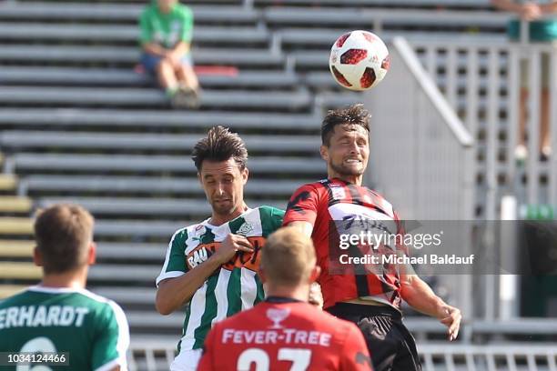Alejandro Velasco Farinas of Mattersburg and James Holland of LASK during the tipico Bundesliga Match between SV Mattersburg and LASK at...