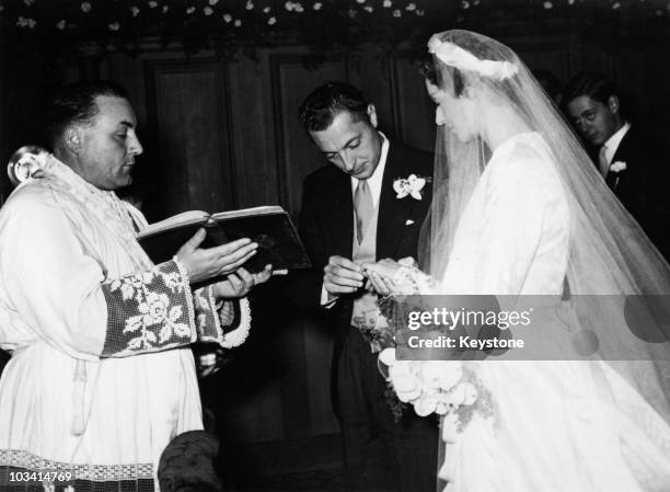 Italian businessman Gianni Agnelli , the head of Fiat, marries Italian princess Marella Caracciolo at the Church of Osthoffen, Strasbourg, France,...