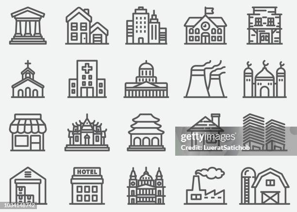 building line icons - temple building stock illustrations
