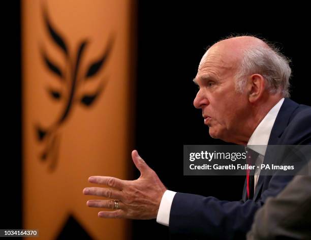 Leader of the Liberal Democrats Sir Vince Cable speaks at the party's Autumn Conference at the Brighton Centre in Brighton.