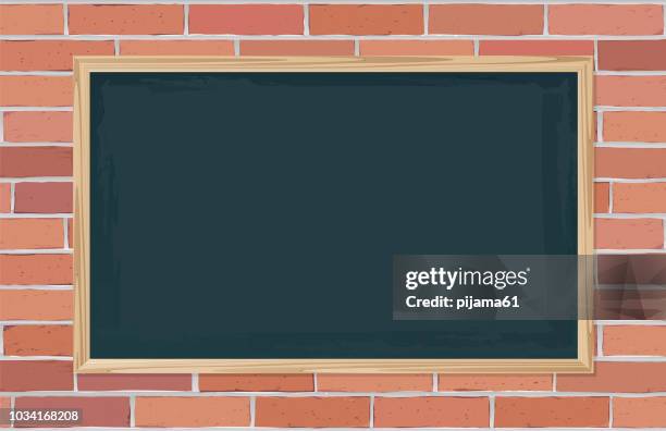 blackboard on red brick background - classroom wall stock illustrations