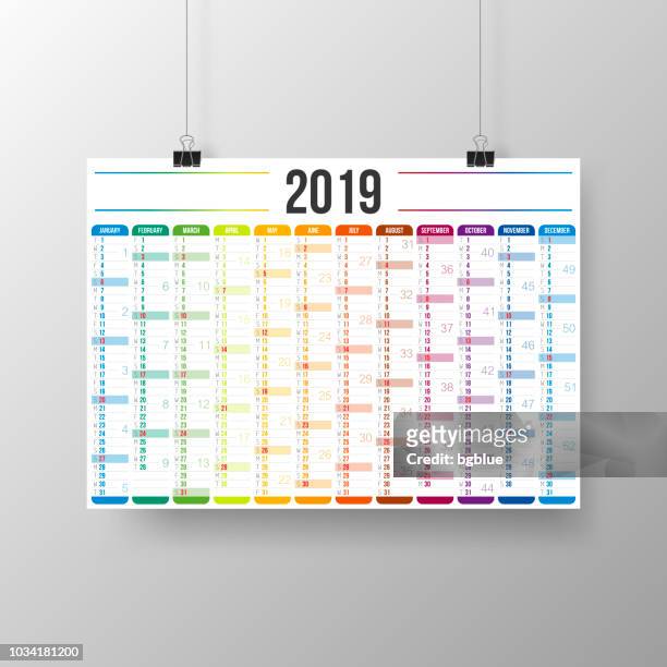 ilustraciones, imágenes clip art, dibujos animados e iconos de stock de calendario 2019 - cartel en montañas grises - calendario pared