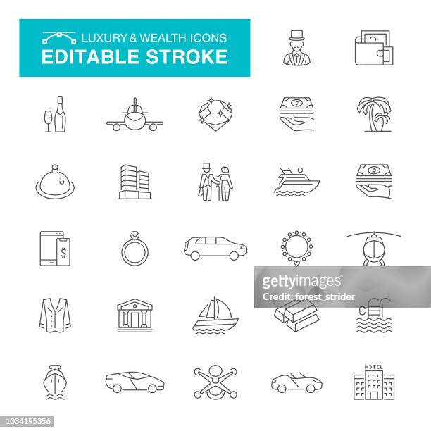 illustrazioni stock, clip art, cartoni animati e icone di tendenza di icone di stroke modificabili di lusso e ricchezza - occupazione nei servizi