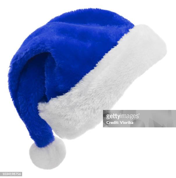cappello di babbo natale (blu) su bianco - cappello da babbo natale foto e immagini stock