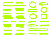 Hand-drawn shapes and lines. Highlighter strokes isolated on white background vector set.