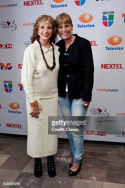 Ana Luisa Peluffo and Leticia Perdigon pose during the presentation of a chapter of the Mujeres Asesinas 3 on August 16, 2010 in Mexico City, Mexico.