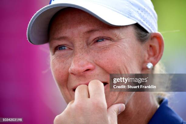 Angela Stanford of the United States reacts to winning hte Evian Championship during Day Four of The Evian Championship 2018 at Evian Resort Golf...