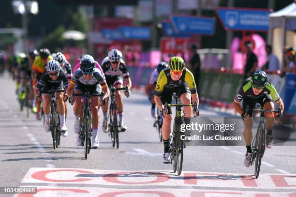 Sprint / Arrival / Giorgia Bronzini of Italy and Team Cylance Pro Cycling / Sarah Roy of Australia and Team Mitchelton-Scott / Charlotte Becker of...