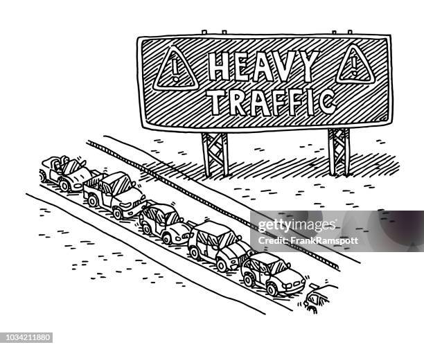 heavy traffic sign rush hour drawing - delayed sign stock illustrations