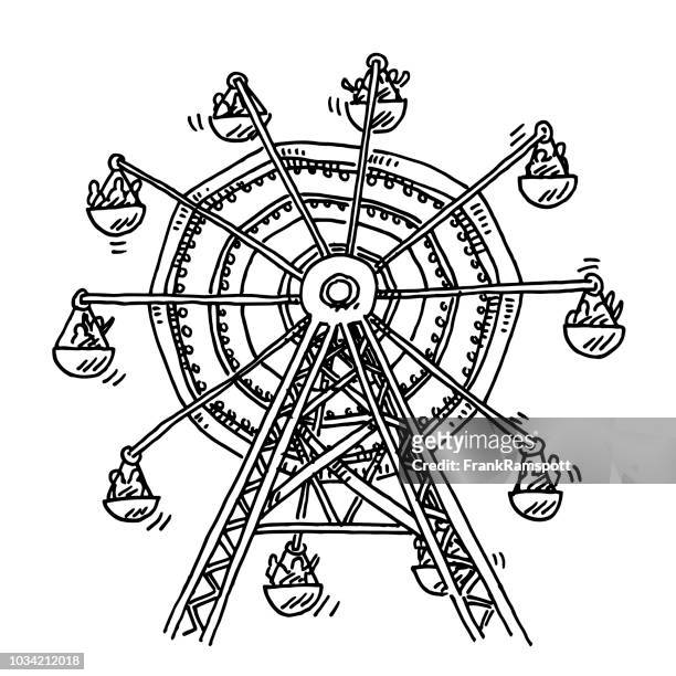 ferris wheel amusement park zeichnung - carnival ride stock-grafiken, -clipart, -cartoons und -symbole