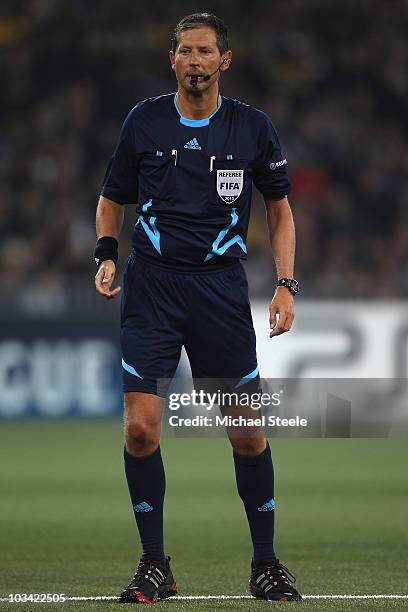 Referee Frank De Bleeckere of Belgium during the UEFA Champions League Play-Off first leg match between BSC Young Boys and Tottenham Hotspur at the...