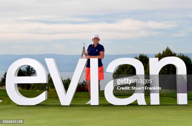 Angela Stanford of the United States poses after winning the Evian Championship during Day Four of The Evian Championship 2018 at Evian Resort Golf...