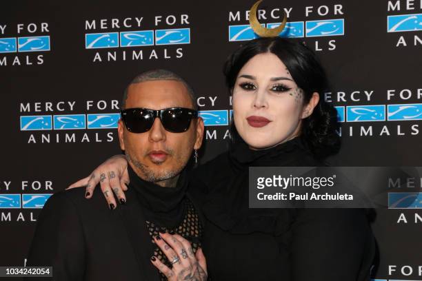Author Leafar Seyer and TV Personality Kat Von D attend the Mercy For Animals Presents Hidden Heroes Gala 2018 at Vibiana on September 15, 2018 in...