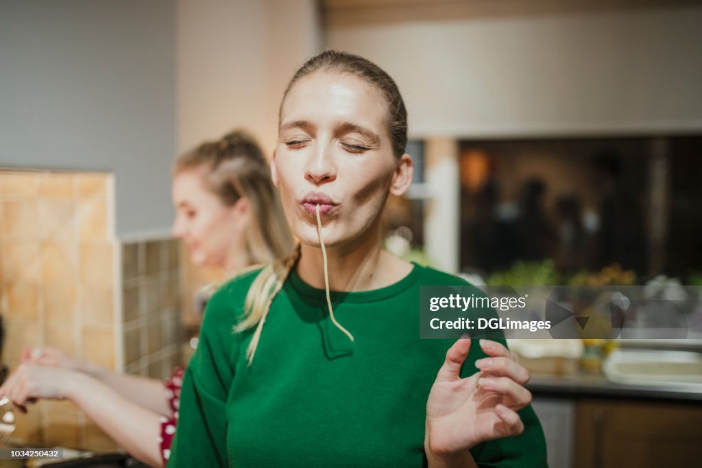 Spaghetti Fun at a Dinner Party