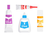 Glue tube, bottle and stick