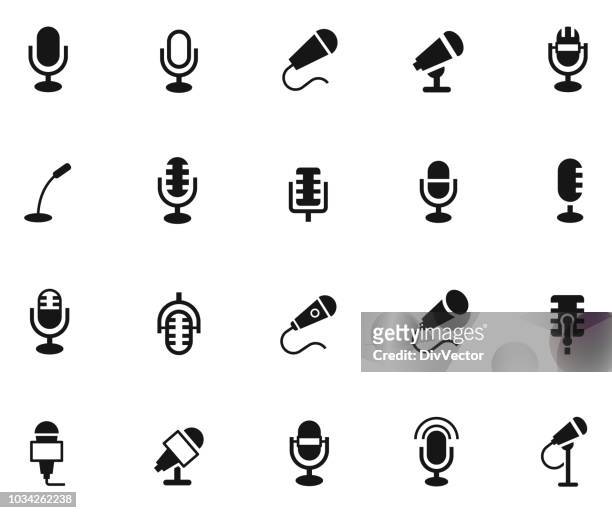 microphone icon set - broadcasting stock illustrations