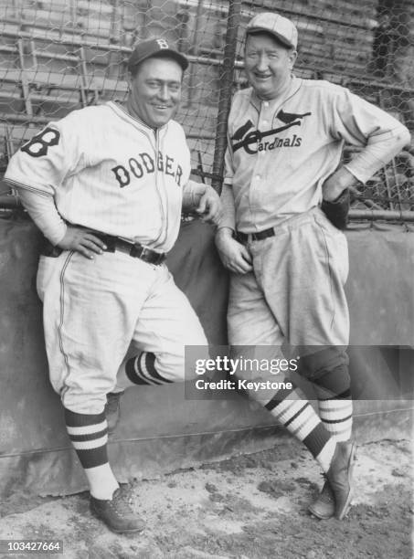 Baseball players Hack Wilson of the Brooklyn Dodgers and Dazzy Vance of the St Louis Cardinals at Ebbets Field in Brooklyn on May 02, 1933.