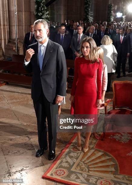 King Felipe VI of Spain and Queen Letizia of Spain attend the Centenary of the creation of the National Park of Covadonga's Mountain and the opening...