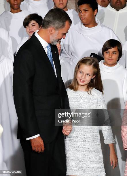 King Felipe VI of Spain and Princess Leonor of Spain attend the Centenary of the creation of the National Park of Covadonga's Mountain and the...