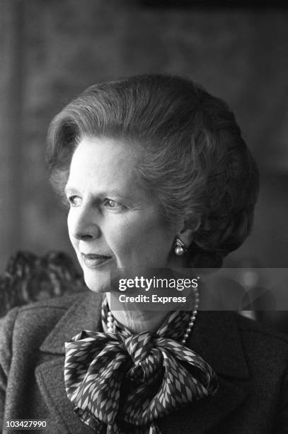 British Prime Minister Margaret Thatcher poses inside Number 10 Downing Street in London, England on April 01, 1984.