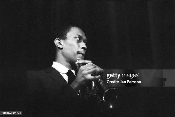 American jazz cornetist Don Cherry performing with Sonny Rollins Falconer Centret, Copenhagen, Denmark, 1963.