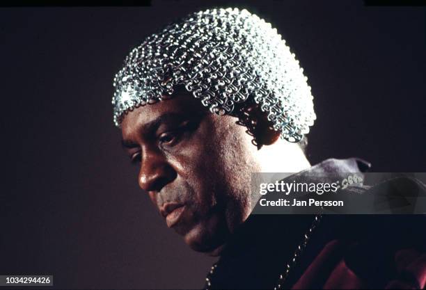 American keyboard player composer and orchestra leader Sun Ra performing at Berliner Jazz Tage, Berlin, Germany, November 1970. In the back, singer...