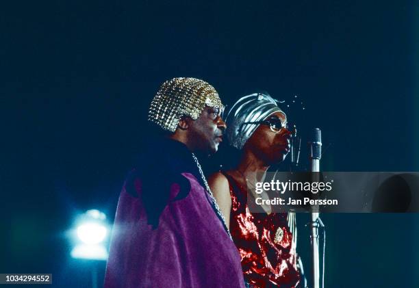 American keyboard player composer and orchestra leader Sun Ra and singer June Tyson performing at Berliner Jazz Tage, Berlin, Germany, November 1970....