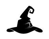 Black silhouette of halloween witch hat.