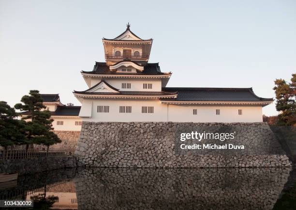 toyama castle with moat at sunset - toyama prefecture imagens e fotografias de stock