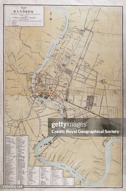 Map of Bangkok, [Bangkok]: Siam Electricity Co, Ltd, [1925]. Scale 1:20,000. This map shows the major tramways and canals of Bangkok, Thailand, circa...