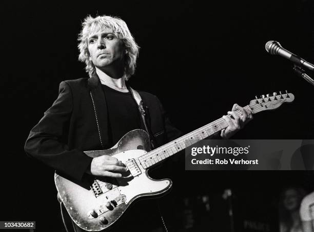 Andy Summers of The Police performs on stage at Ahoy on 10th April 1980 in Rotterdam, Netherlands. He plays a Fender Telecaster guitar.