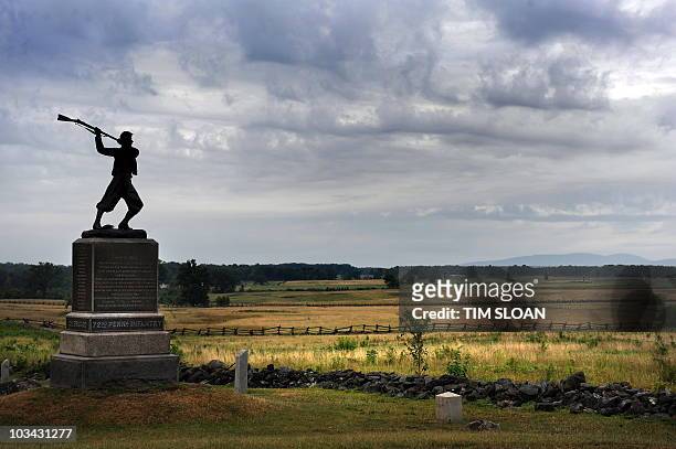 One of the 1200 memorials which dot this National Park here along Cemetery Ridge where "Pickett's Charge" was repulsed on August 13, 2010 at the...
