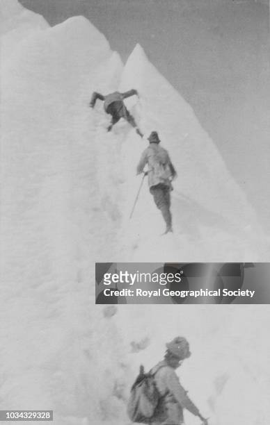 George Mallory climbing like a spider, Tibet , 7975. Mount Everest Expedition 1921.