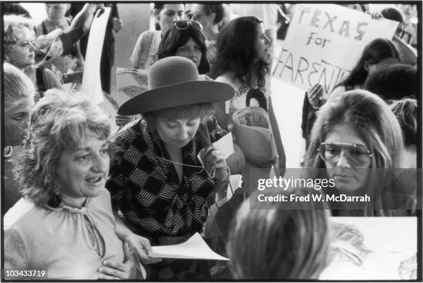 From left, American author and women's rights activist Betty Friedan , US Representative Bella Abzug (, and feminist leader and author Gloria Steinem...