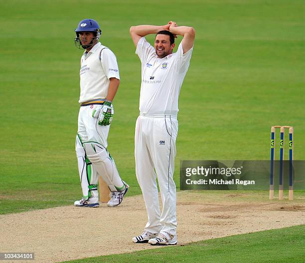 Steve Harmison of Durham looks dejected as Jacques Rudolph of Yorkshire looks on during day 3 of the LV County Championship Division One match...