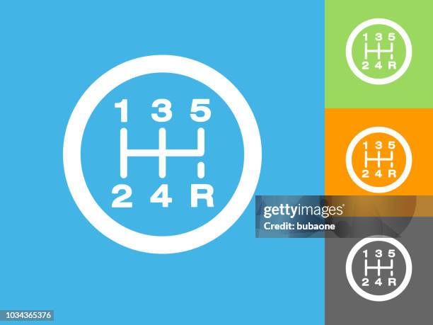 stick shift flat icon on blue background - gear shift stock illustrations