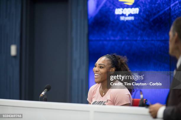 Open Tennis Tournament- Day Thirteen. Serena Williams of the United States at her press conference after her match against Naomi Osaka of Japan in...