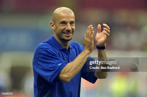Chelsea manager Gianluca Vialli after the Charity Shield against Manchester United at Wembley Stadium in London. Chelsea won the match 2-0. \...