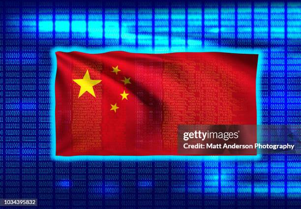 china chinese flag on binary code 8k rez - chinese american stockfoto's en -beelden
